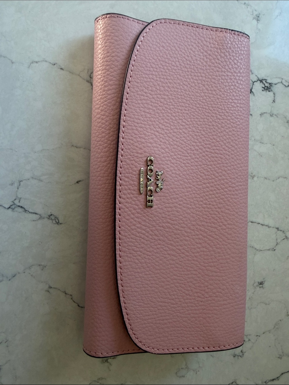 Coach Pink Pebbled Leather Fold-Over Wallet